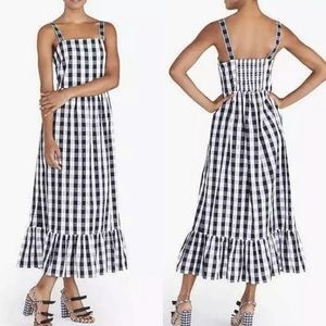 J Crew Factory Navy Gingham Smocked Midi Dress XL
